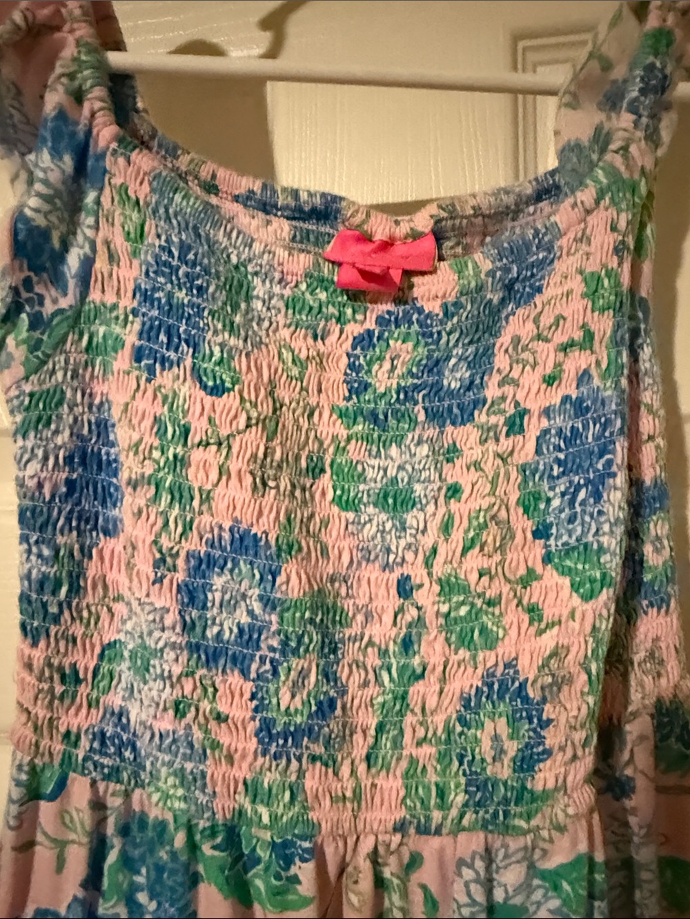 Lilly Pulitzer Pink Floral Smocked Sundress with Blue & Green Print - Picture 3 of 8